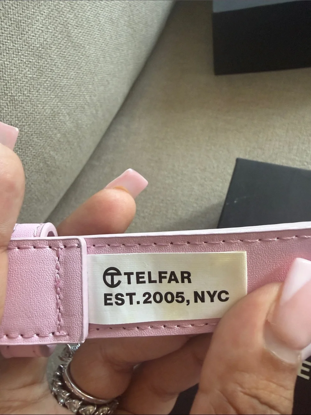 Telfar Pastel Pink Leather Signature Logo Belt